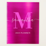 Signature métallique rose chaud Monogramme<br><div class="desc">Créez votre propre nom personnalisé et votre planificateur monogrammé ou carnet de rendez-vous pour elle. L'image art numérique fuchsia imitant métallique sera imprimée comme une photo. Un monogramme contemporain rose et blanc clair avec un design élégant de calligraphie de style signature peut être customisé.</div>