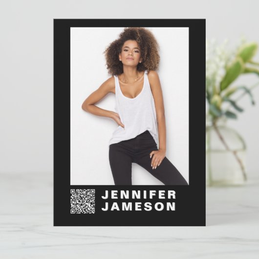 Signature Model Comp-Kaart | QR-code + 4 foto's Kaart (Staand voorkant)