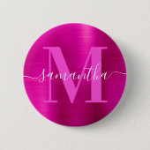 Signature Monogram Hot Pink Shimmer Folie Ronde Button 5,7 Cm (Voorkant)