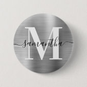 Signature Monogram Silver Shimmer Folie Ronde Button 5,7 Cm (Voorkant)