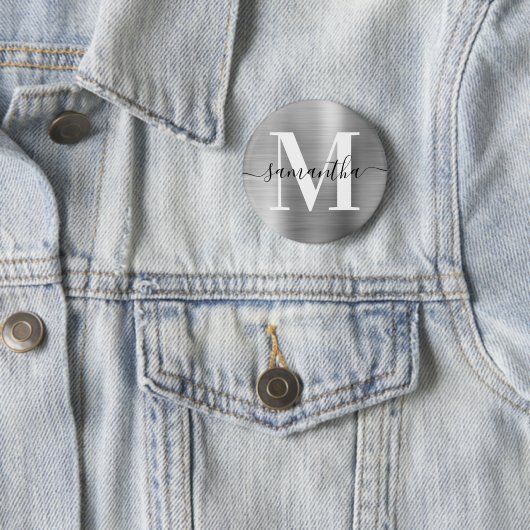Signature Monogram Silver Shimmer Folie Ronde Button 5,7 Cm (In situ)