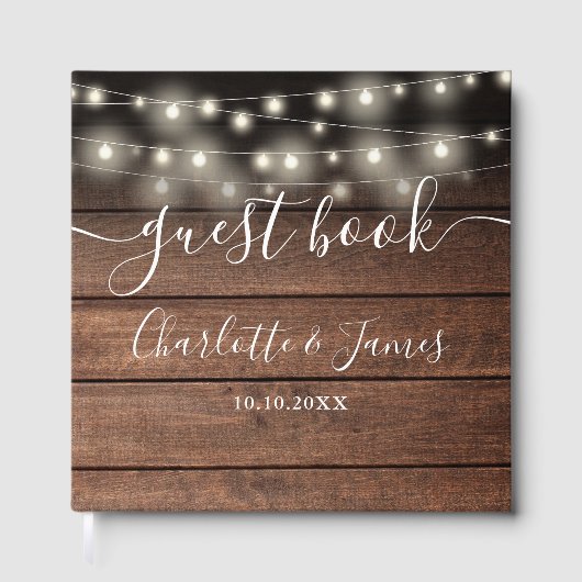 Signature Rustic Wood String Lights Wedding Gastenboek (Voorkant)