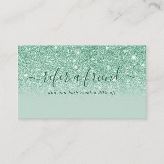Signature Script Mint Green Glitter Modern Girly Aanbevelingskaartje (Voorkant)