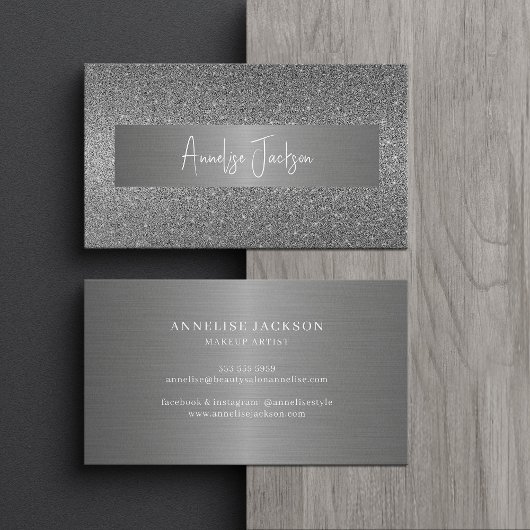 Signature script modern glam Silver glitter Visitekaartje