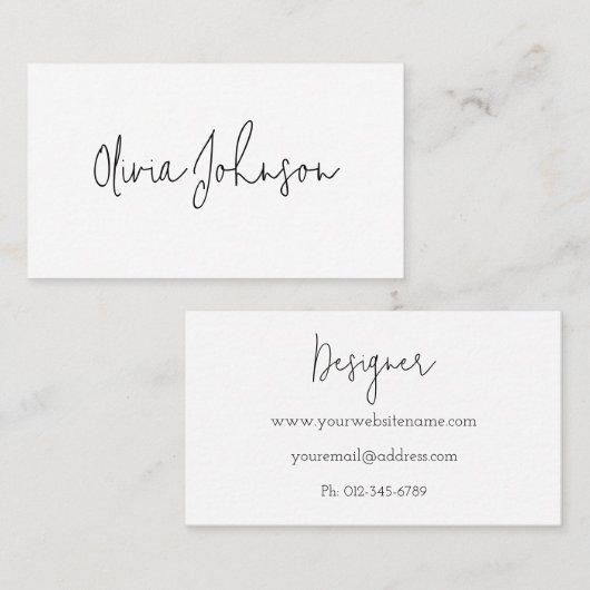 Signature Script moderne noir Carte de visite blan (Devant / Derrière)