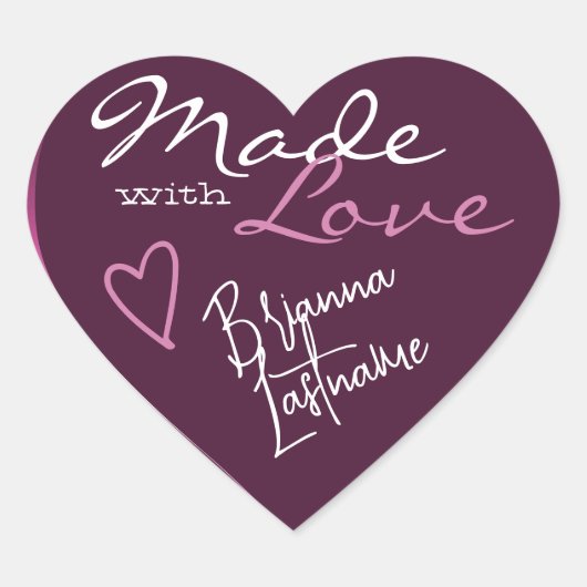 Signature Script Paars Plum Made with Love Heart Hart Sticker (Voorkant)