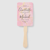 Signature Script Pink Gold Marble Wedding Program Handwaaier (Voorkant)