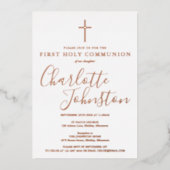 Signature Script Roos Gold First Heilige Communie Folie Uitnodiging (Voorkant)