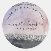 Signature Script Waterverf Paars Black Silver Ronde Sticker (Voorkant)