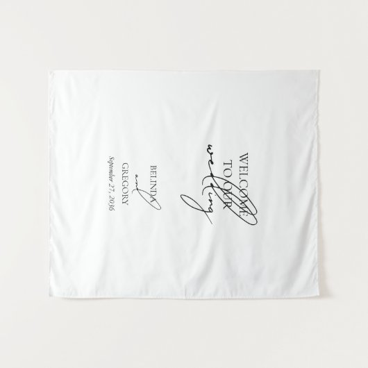 Signature Script Welcome Wedding Fabric Sign Wandkleed (Voorkant (horizontaal))