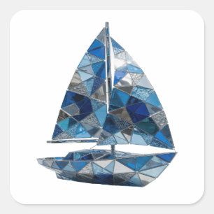 Signature Silver BLUE GLASS SAILBOAT Sticker Afdru