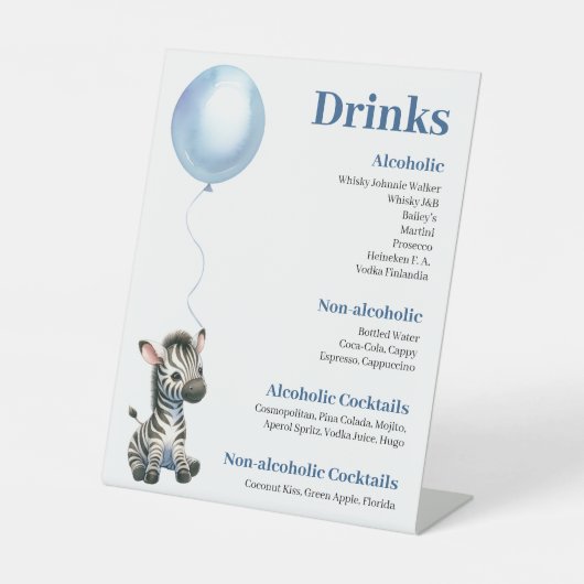 SIGNE Baby shower Safari Bleu Zebra Boissons (Recto)