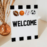Signe de Baby shower de sport Mini Welcome<br><div class="desc">C'est un petit panneau d'accueil baby shower. Il propose un thème sportif avec des rayures d'arbitre. baby shower de football,  baby shower de basket,  baby shower de football,  baby shower de baseball</div>