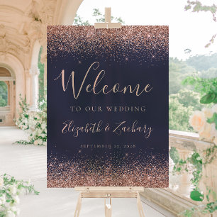 Signe de bienvenue de mariage moderne rose gold pa