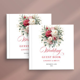 Signe de livre d'or de mariage floral rose rouge s