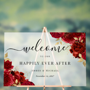 Signe de mariage en acrylique Red Gold Happily Eve