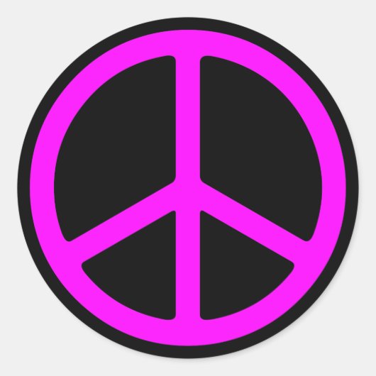 Signe de paix rose sur Sticker rond noir (Devant)
