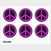 Signe de paix rose sur Sticker rond noir (Feuille)