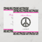 Signe de paix Zebra Invitation à la fête d'anniver (Devant / Derrière)