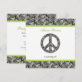 Signe de paix Zebra Invitation à la fête d'anniver (Devant / Derrière)