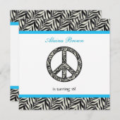 Signe de paix Zebra Invitation à la fête d'anniver (Devant / Derrière)