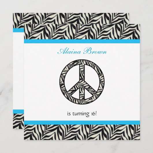 Signe de paix Zebra Invitation à la fête d'anniver (Devant / Derrière)