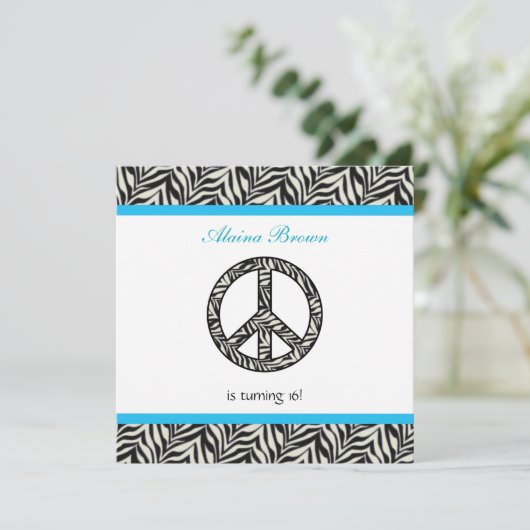 Signe de paix Zebra Invitation à la fête d'anniver (Debout devant)