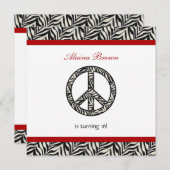 Signe de paix Zebra Invitation à la fête d'anniver (Devant / Derrière)