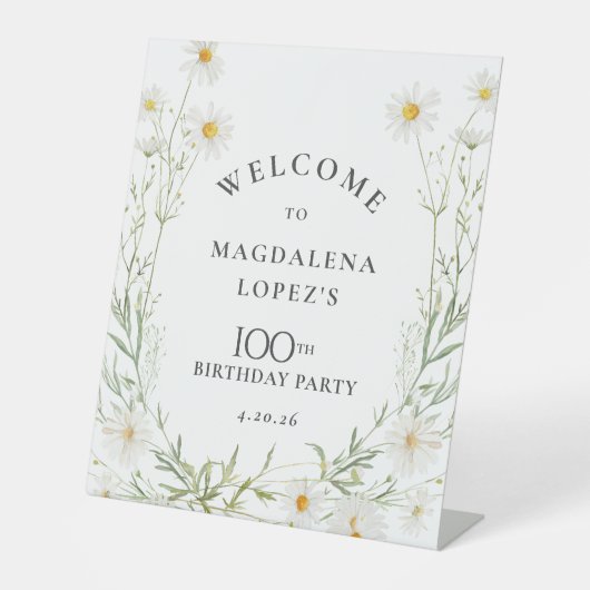 Signe De Table 100th Birthday April Birth Flower Daisy Custom (Recto)