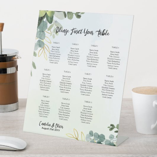 Signe De Table 11 Tableau Mariage Places de siège Vert Eucalyptus (In SItu)