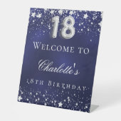 Signe De Table 18e anniversaire bleu argent étoiles bienvenue (Recto)