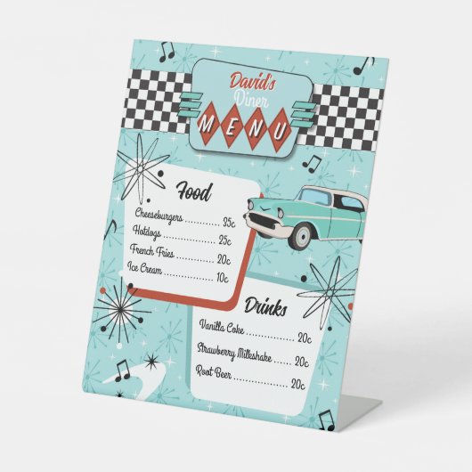 Signe De Table 1950's Retro Red Diner Menu (Recto)