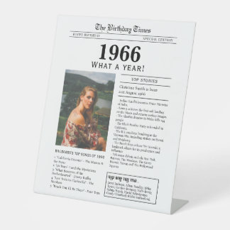 Signe De Table 1966 Birthday Newspaper Tabletop Pedestal Sign