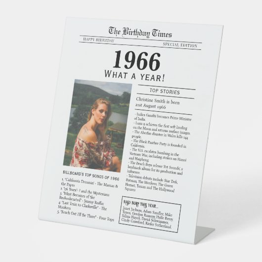 Signe De Table 1966 Birthday Newspaper Tabletop Pedestal Sign (Recto)