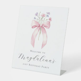 Signe De Table 21e anniversaire fête Pink Bow Fleur sauvage Bienv