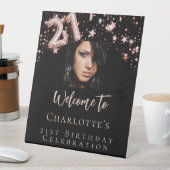 Signe De Table 21e anniversaire noir rose or photo étoiles bienve (In SItu)