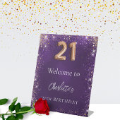 Signe De Table 21e anniversaire parties scintillant violet scinti