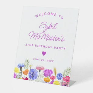 Signe De Table 21e anniversaire Purple Fleur sauvage Affiche de b