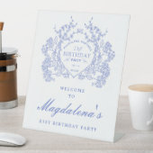 Signe De Table 21e fête d'anniversaire Blue Floral Crest Bienvenu (In SItu)