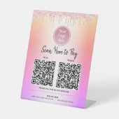 Signe De Table 2 Code QR Logo Parties scintillant rose Paie Ici R (Recto)