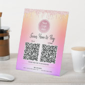 Signe De Table 2 Code QR Logo Parties scintillant rose Paie Ici R (In SItu)