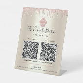 Signe De Table 2 Code QR Paie ici Cupcake Rose Pailleté Drips Or (Recto)