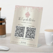 Signe De Table 2 Code QR Paie ici Cupcake Rose Pailleté Drips Or (In SItu)