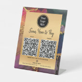 Signe De Table 2 Code QR Paiement ici Logo Or Pourpre Bleu Agate (Recto)