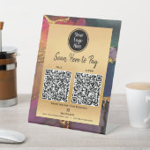 Signe De Table 2 Code QR Paiement ici Logo Or Pourpre Bleu Agate (In SItu)