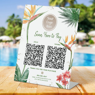 Signe De Table 2 Code QR Paiement Ici Logo Tropical Palmier Paill