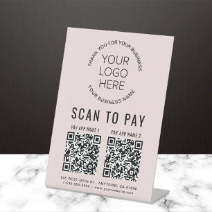 Signe De Table 2 codes QR Logo Entreprise Rose Scannez pour Payer