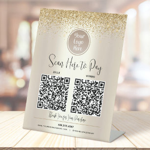 Signe De Table 2 codes QR Logo personnalisé Parties scintillant d