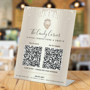 Signe De Table 2 Codes QR Paiement Ici Gouttes de Paillettes Doré