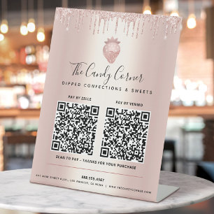 Signe De Table 2 Codes QR Paiement Ici Rose Gold Paillettes Goutt